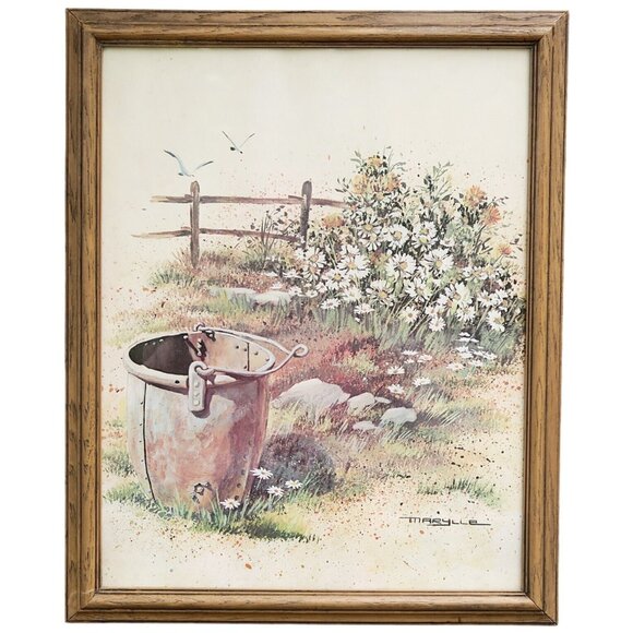 1976 Marylle Lithograph – Rustic Yard Scene with Daisies & Pail, Scafa-Tornabene - Picture 1 of 5